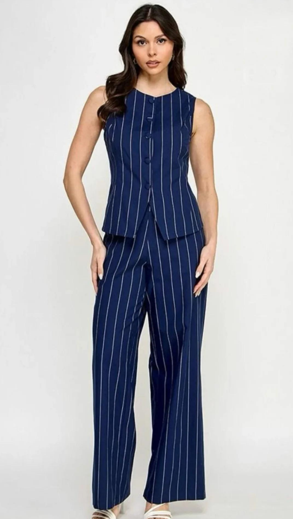 Set chaleco pantalón rayas azul