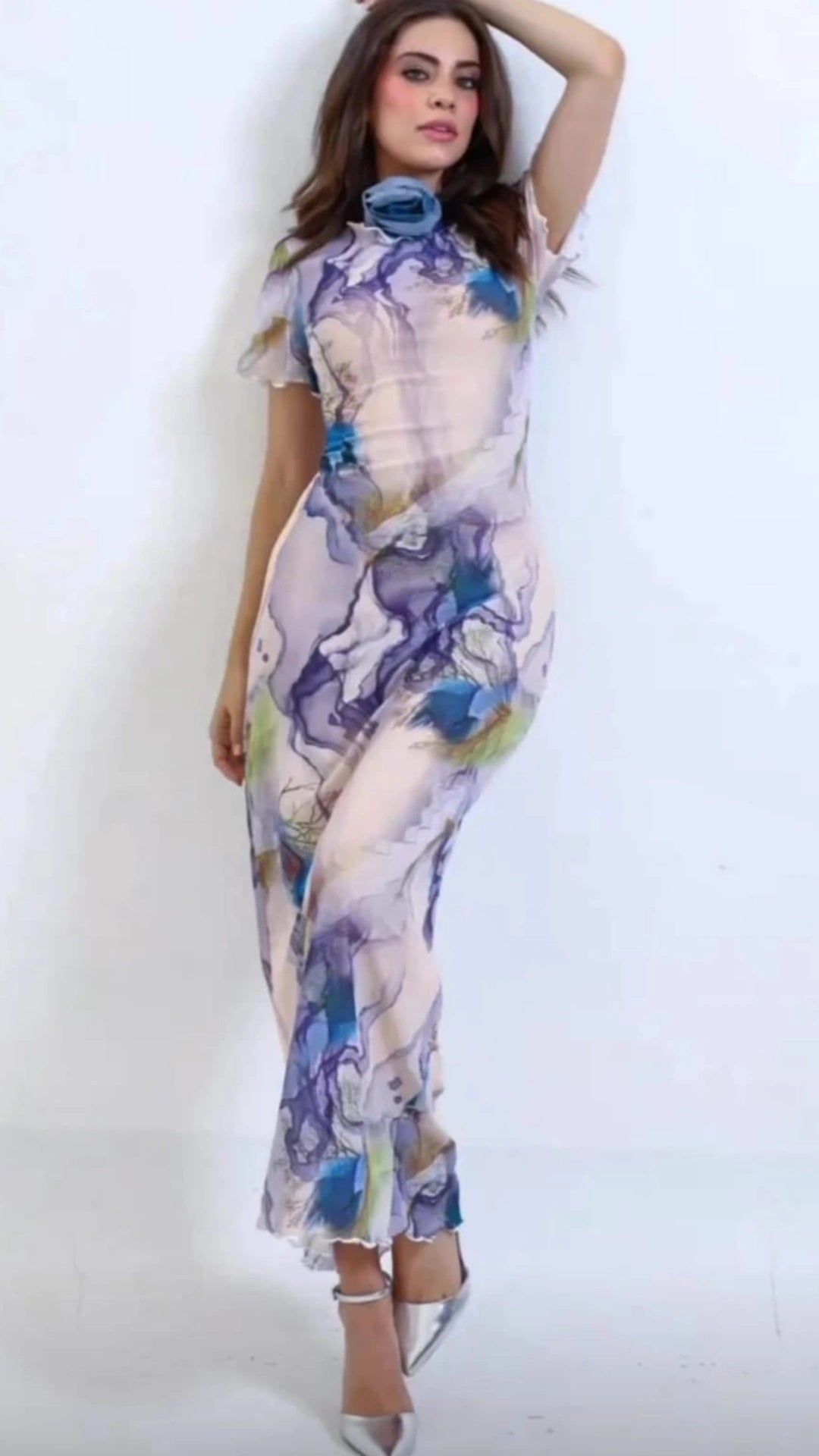 Vestido largo mesh marmol