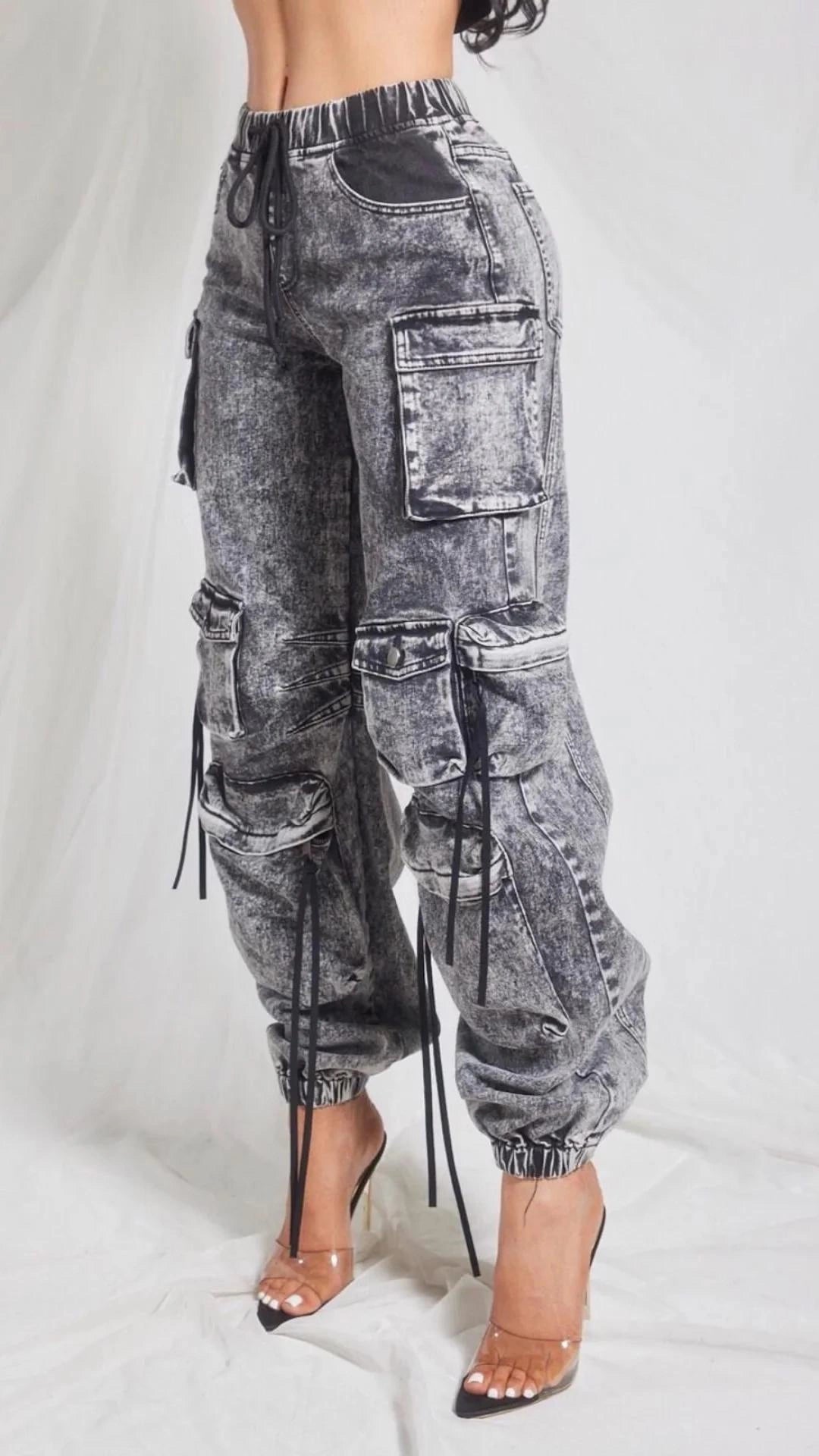 Jogger jeans gris cargo