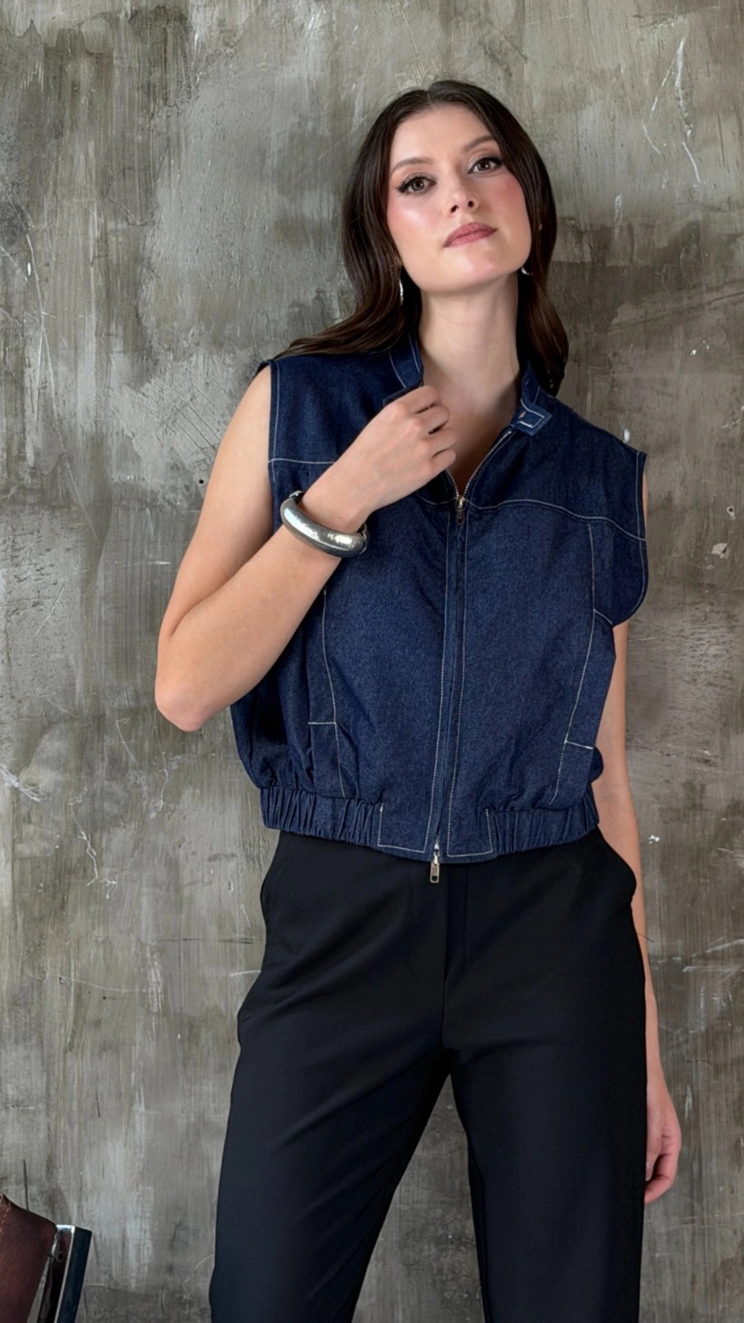 Chaleco dark denim mujer