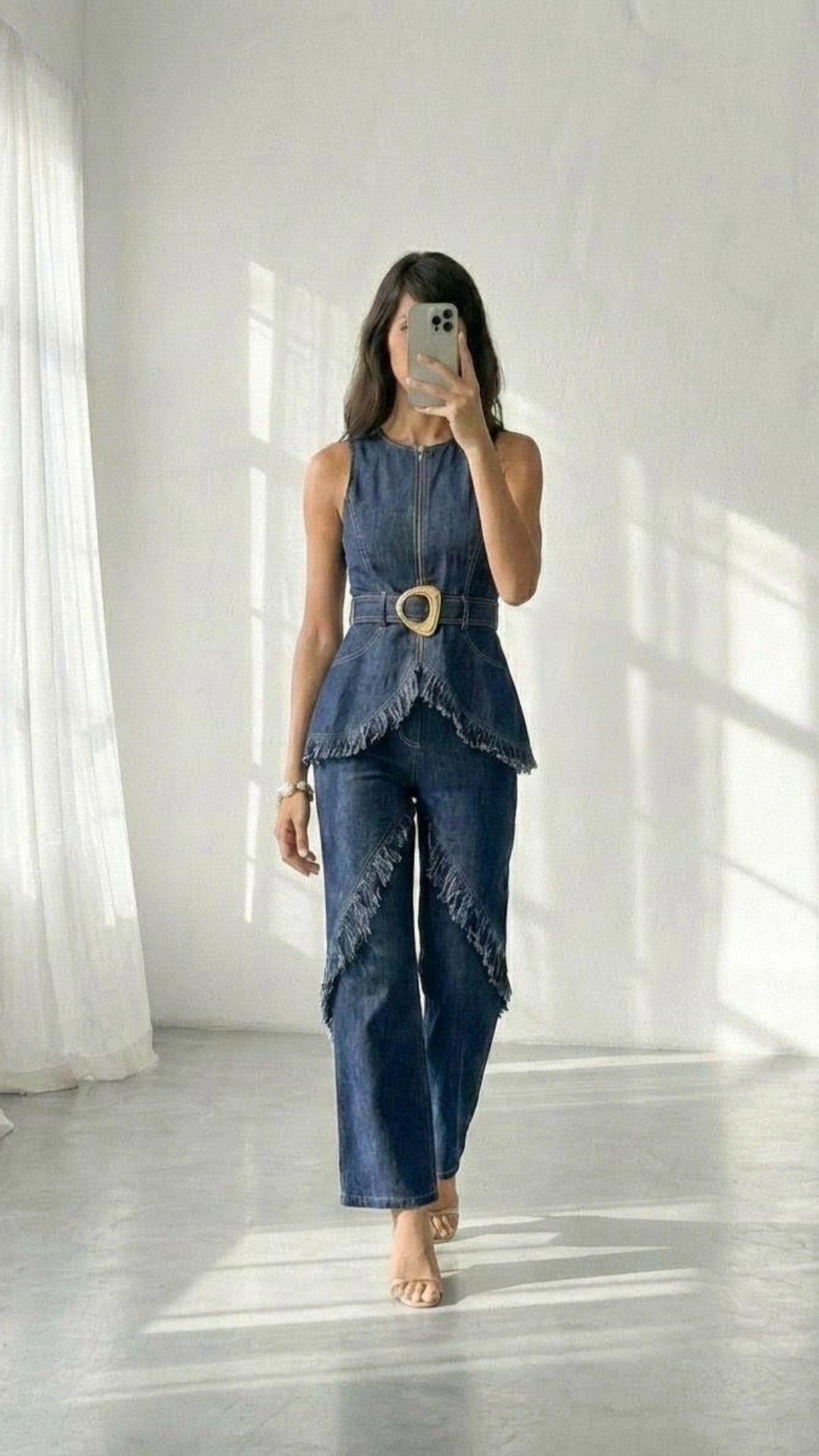 Set dark denim detalle flecos