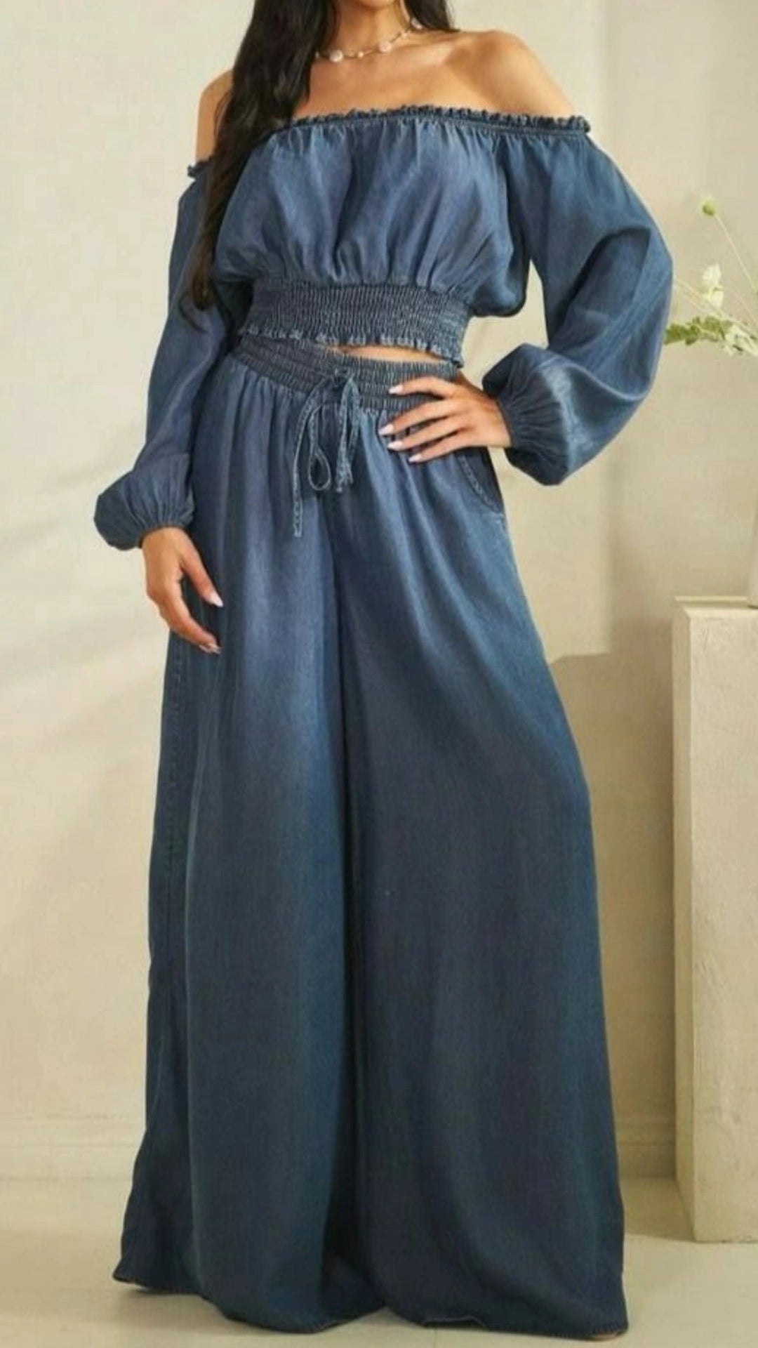 Set denim Pantalón y blusa campesina