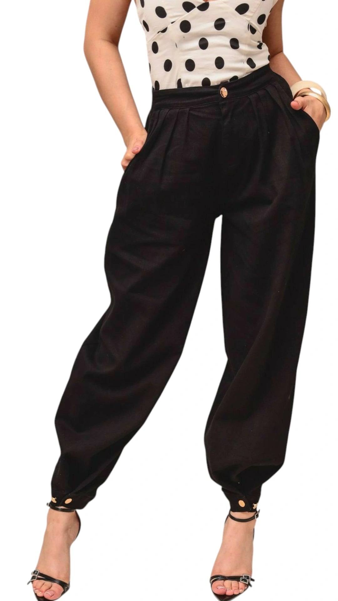 Pantalón denim globo negro