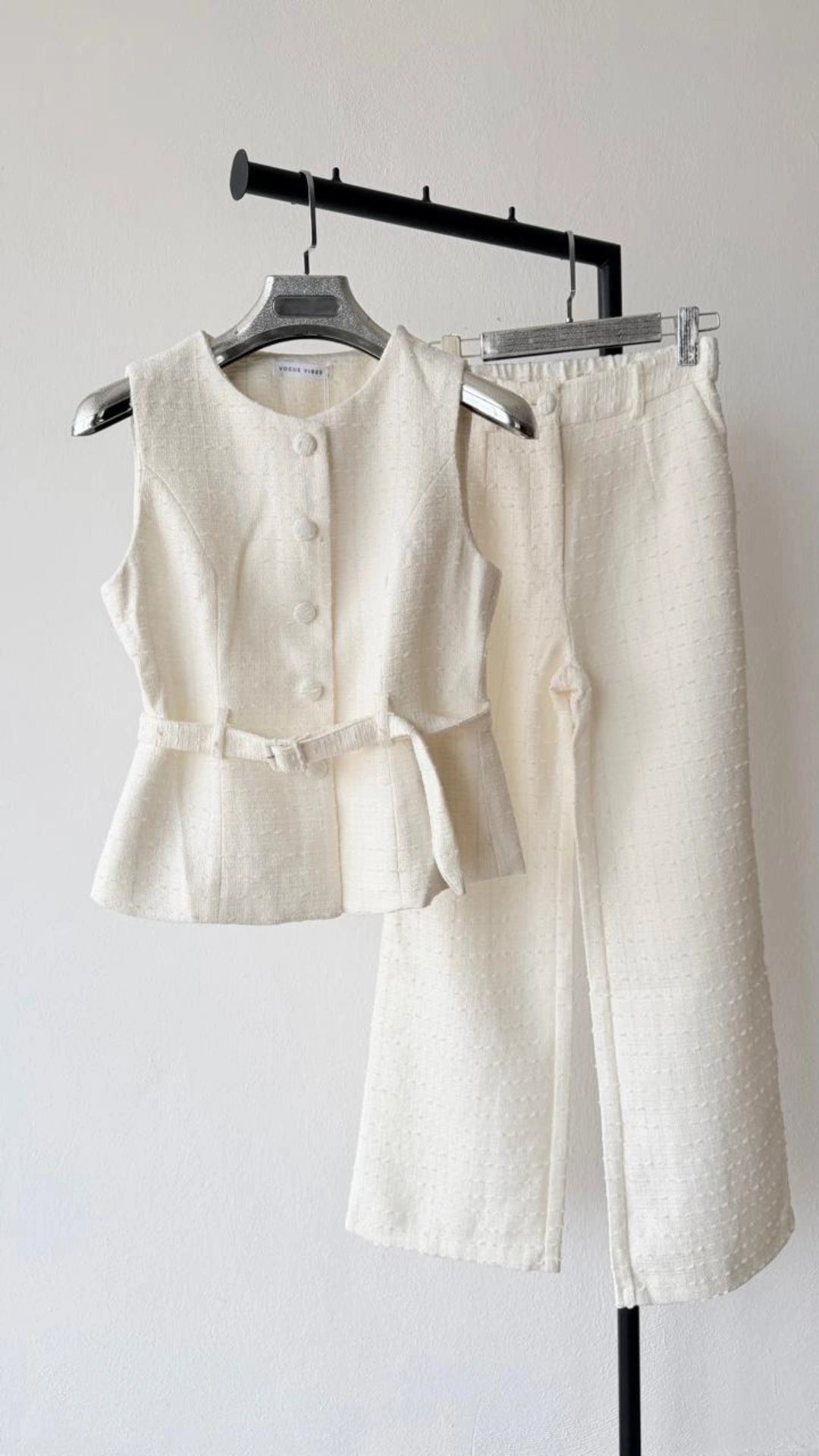 Set pantalón y blusa tweed Ivory