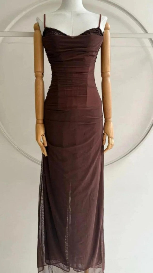 Vestido mesh café corset