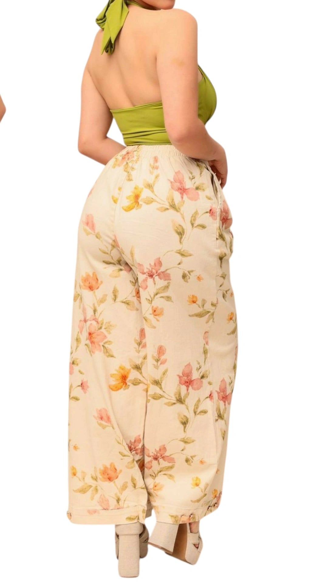 Pantalón globo flores denim