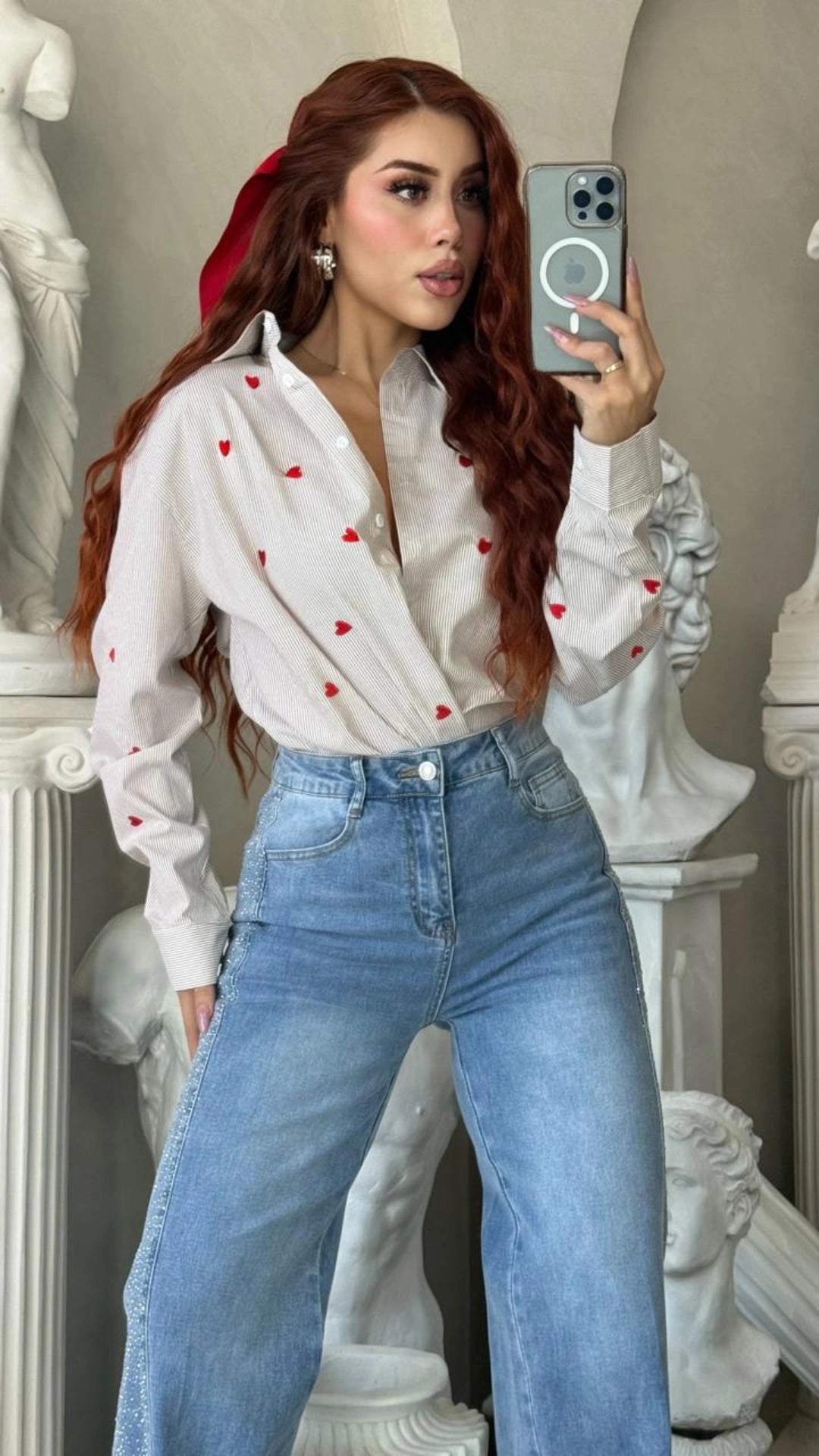 Camisa rayas corazón bordado