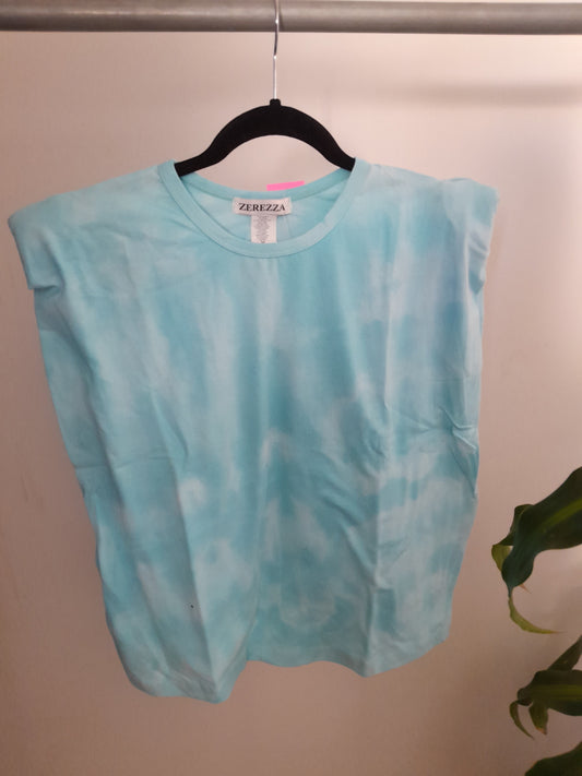 Playera tiedye azul con hombreras