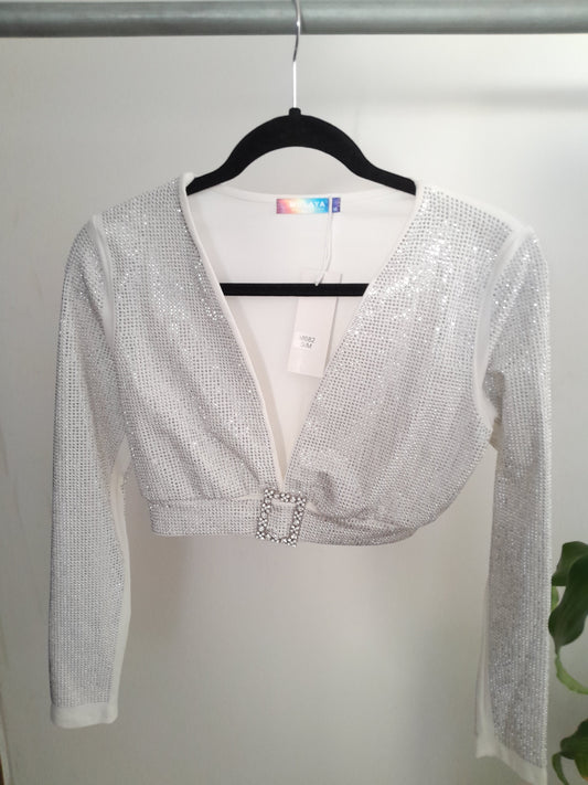 Blusa brillos blanca