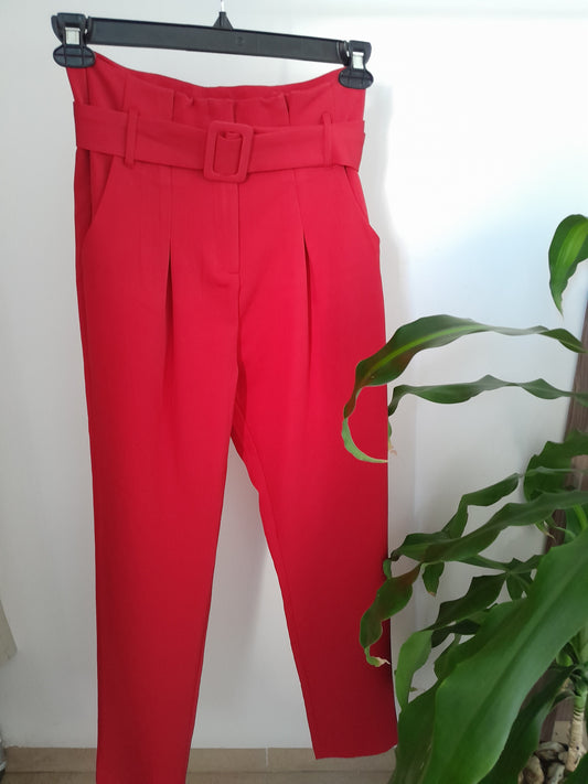 Pantalón de vestir paper bag rojo