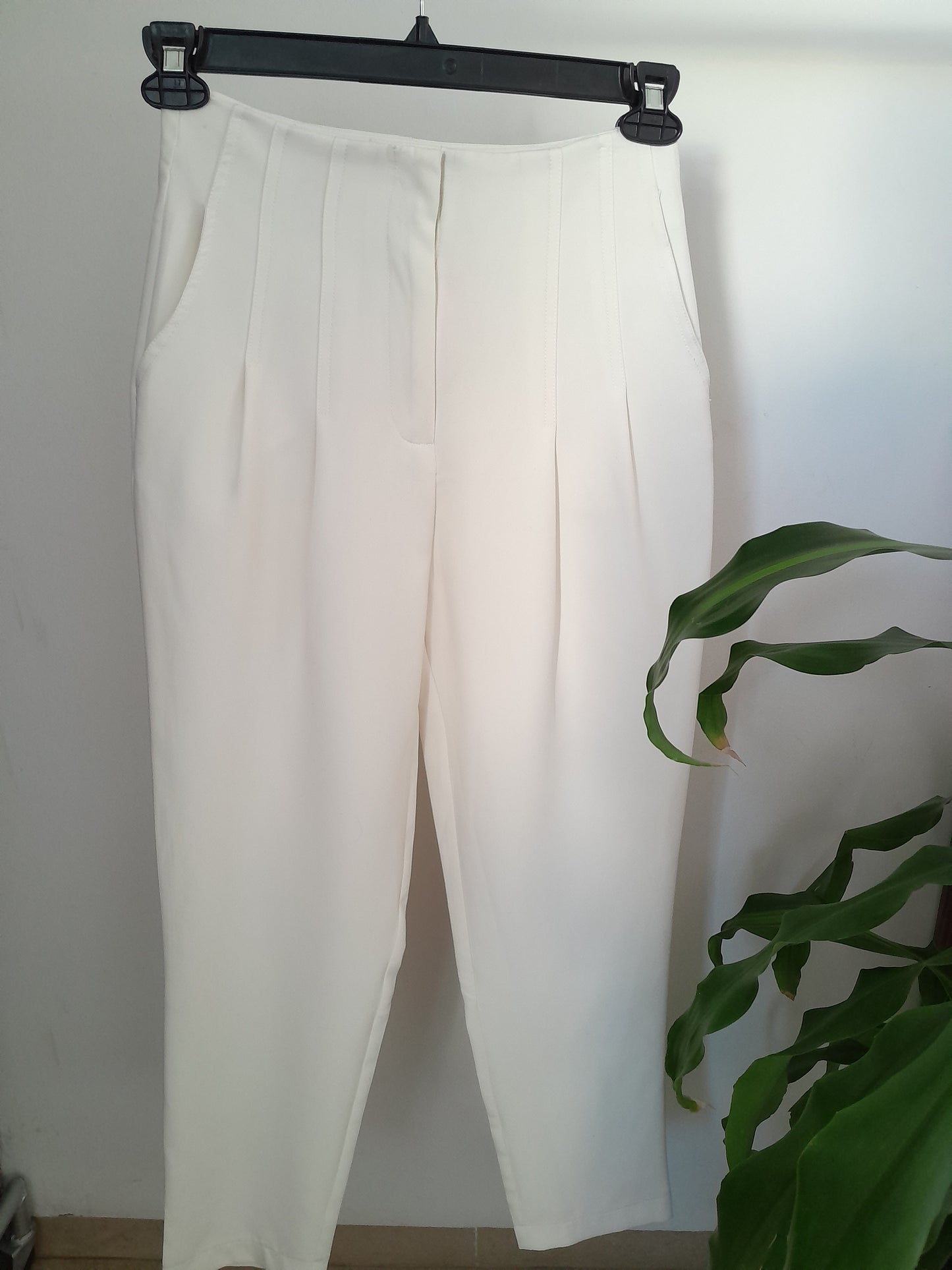 Pantalón pinzas cintura alta blanco