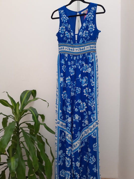 Jumpsuit estampado azul abertura lateral cintura