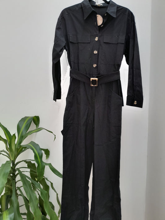 Jumpsuit manga larga negro