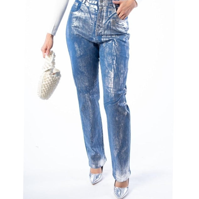 Jeans foil metalizado plata