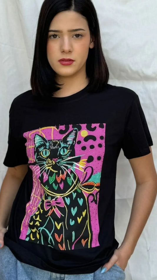 Playera print gato