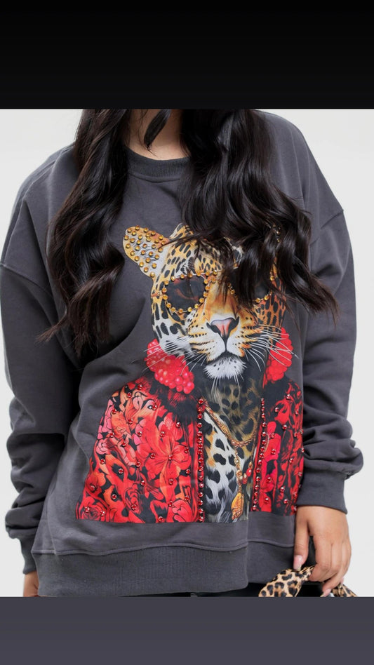 Sudadera leopardo gris rojo