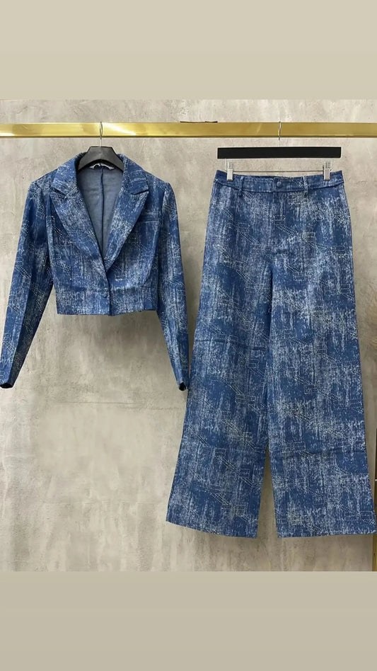 Set pantalón blazer crop azul