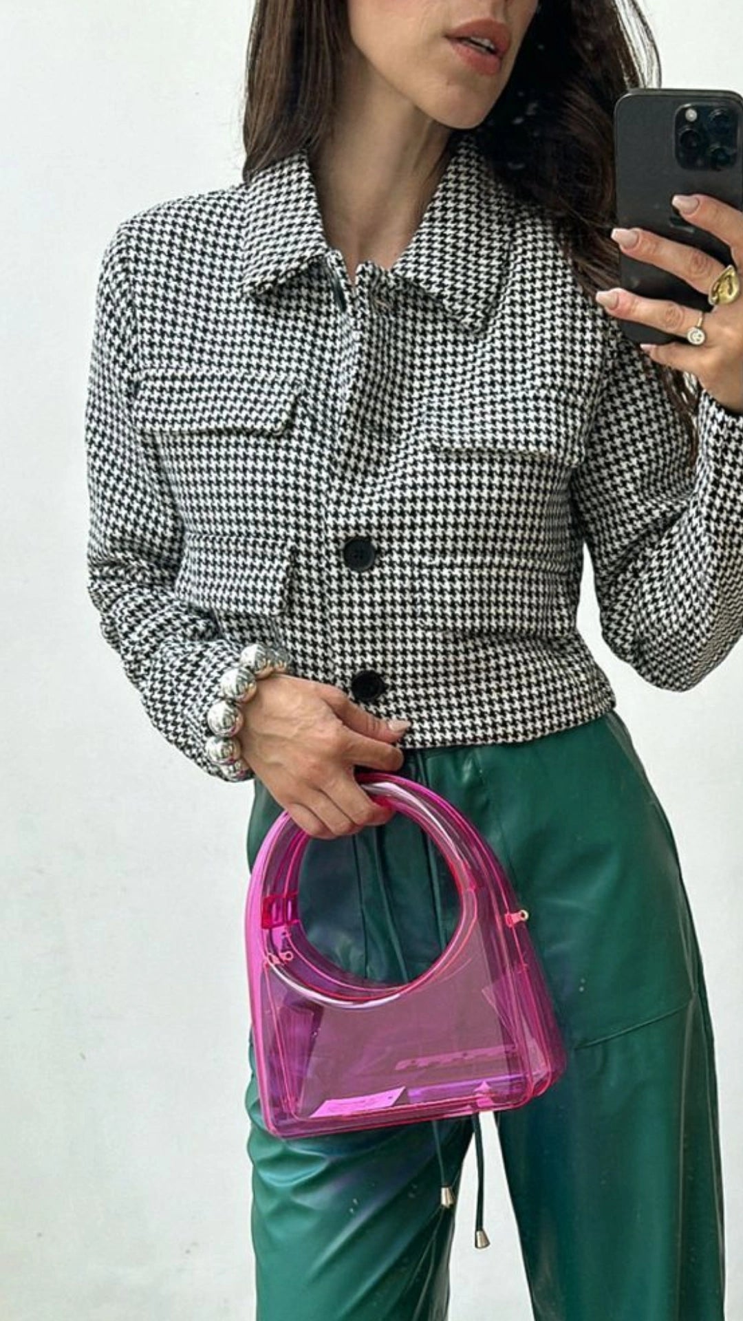 Chamarra crop houndstooth