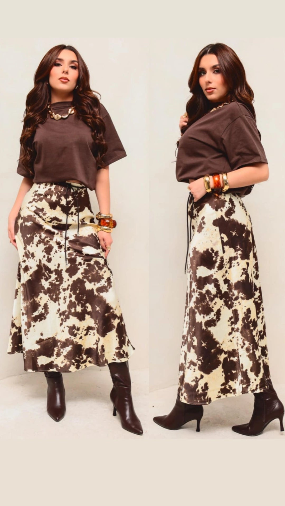 Falda midi satinada cow