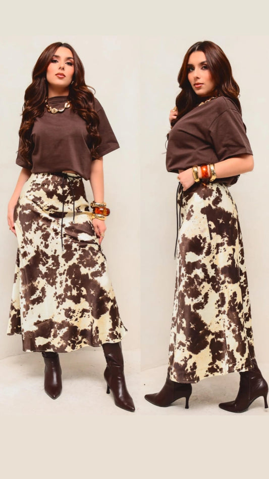 Falda midi satinada cow