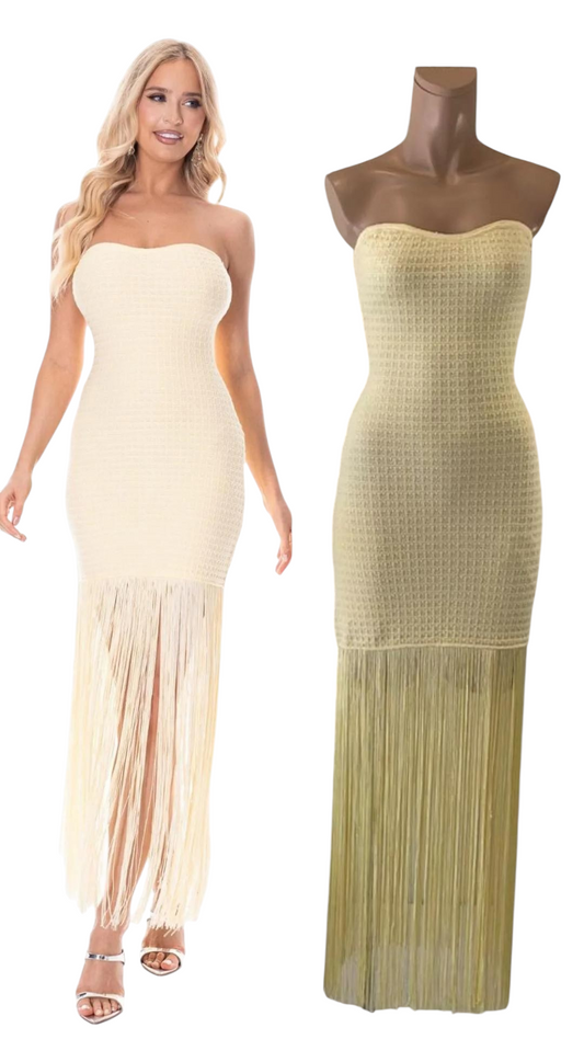 Vestido de punto flecos amarillo mantequilla