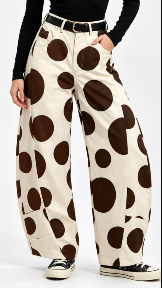 Pantalón lunares cafe mujer