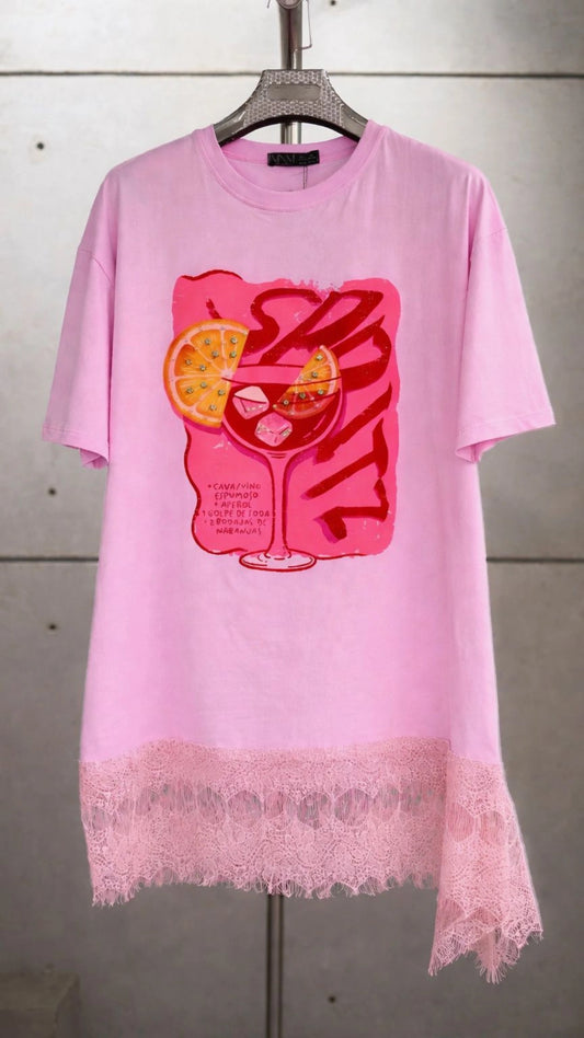 Maxiplayera con encaje rosa