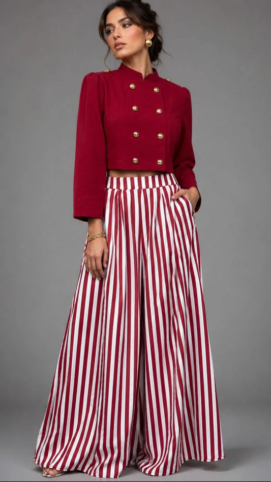 Maxipantalón rayas rojo blanco
