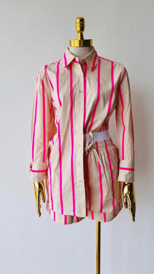 Set short camisa  rayas rosa