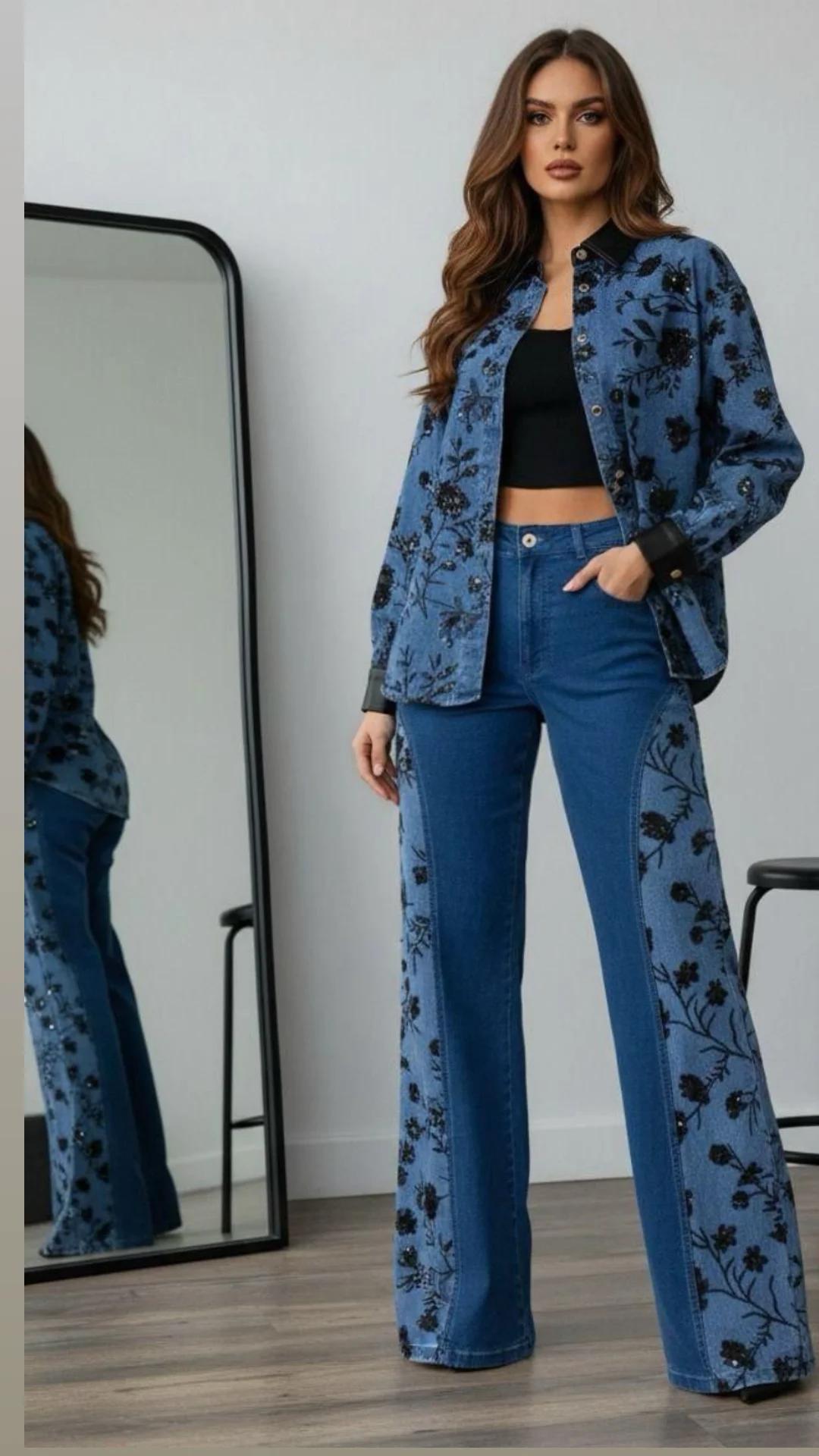 Set pantalón denim y camisa