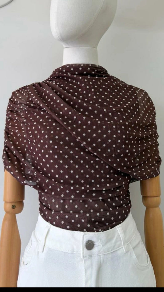 Blusa mesh lunares café