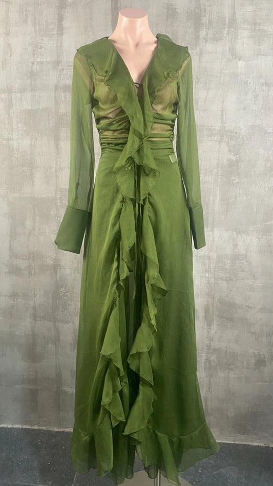 Set verde ensamble olanes pantalón gasa
