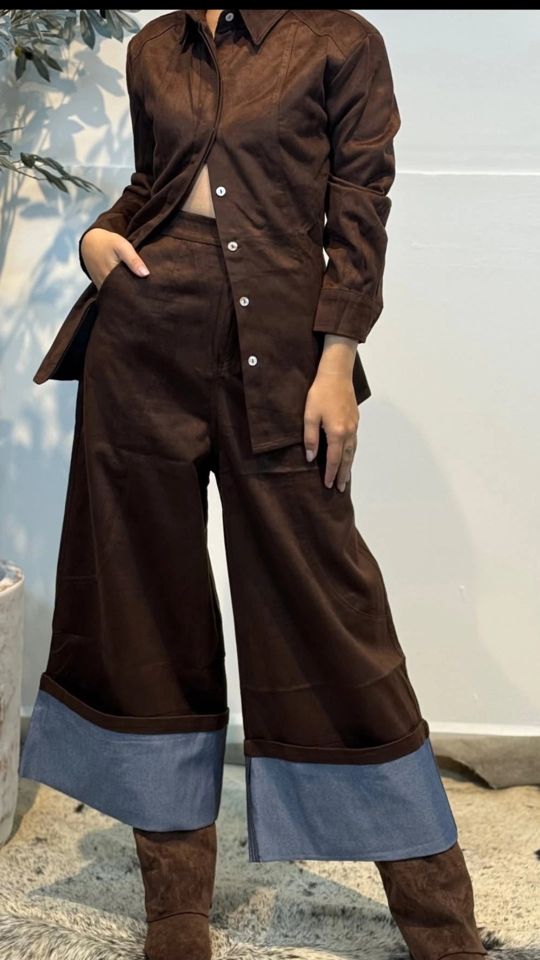 Set camisa pantalón cafe