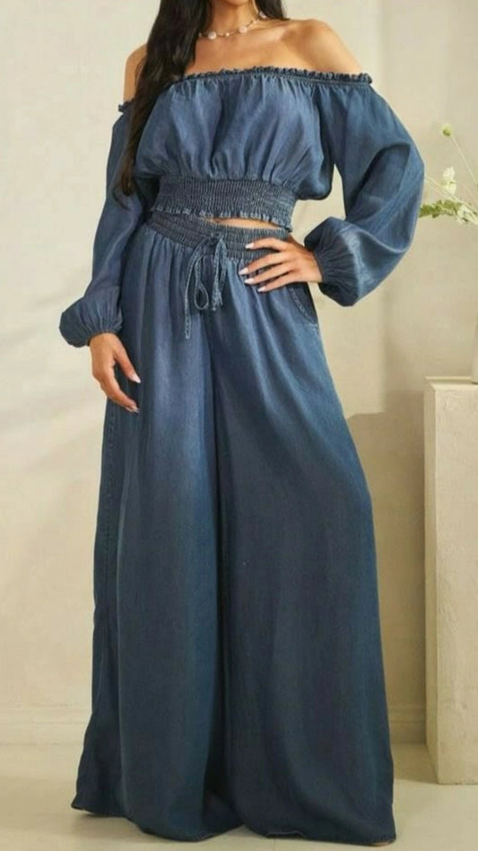 Set denim Pantalón y blusa campesina