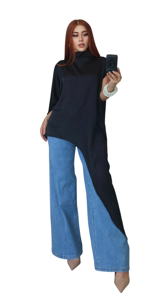 Maxiblusa asimétrica negra