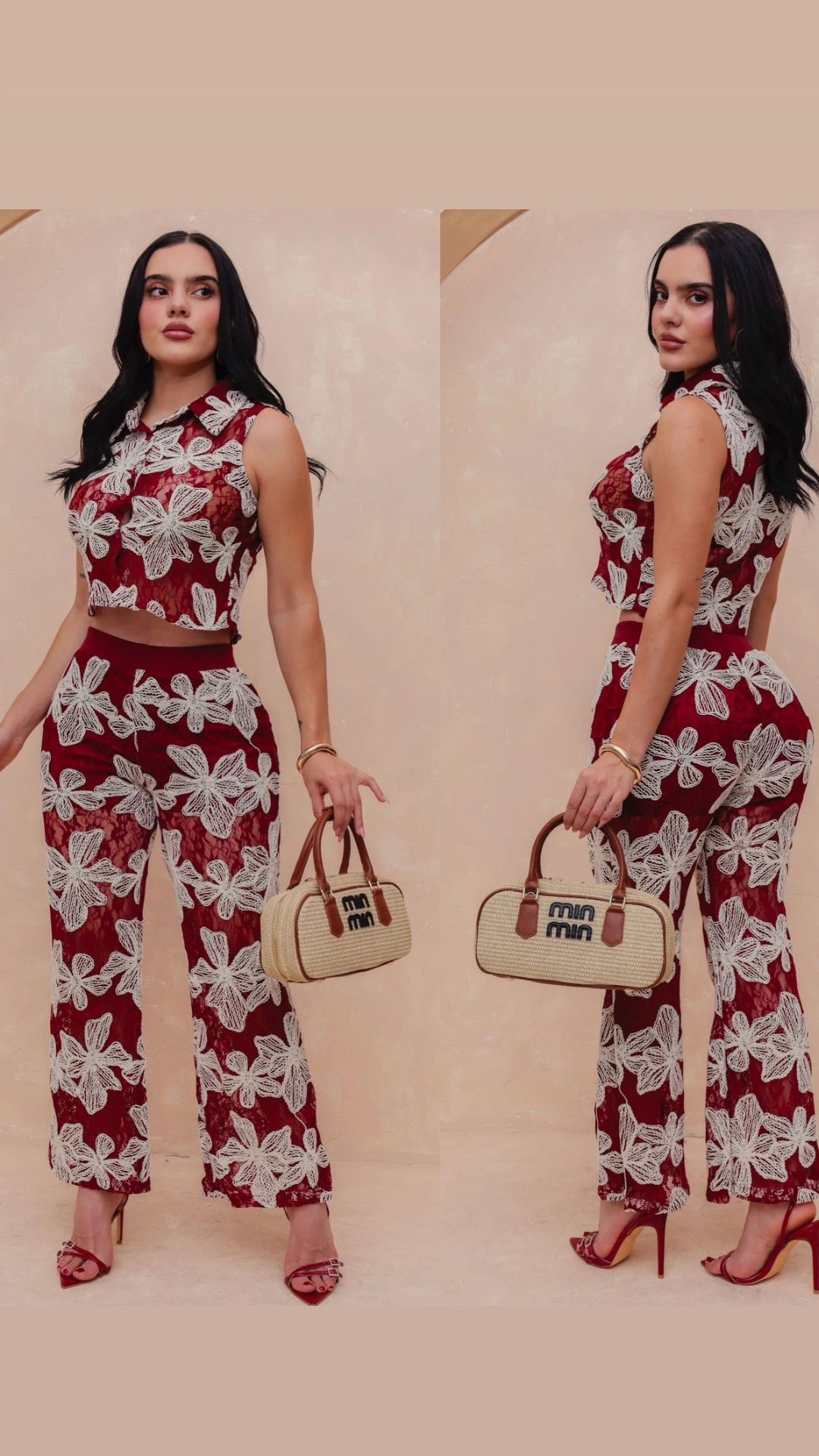 Set encaje flores bordadas