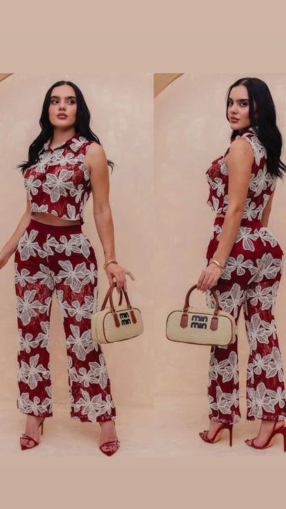 Set encaje flores bordadas