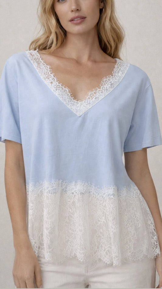 Playera Baby blue con encaje