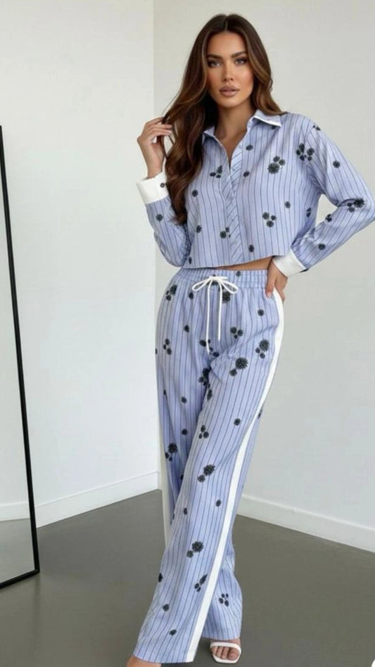 Set estampado líneas bordado