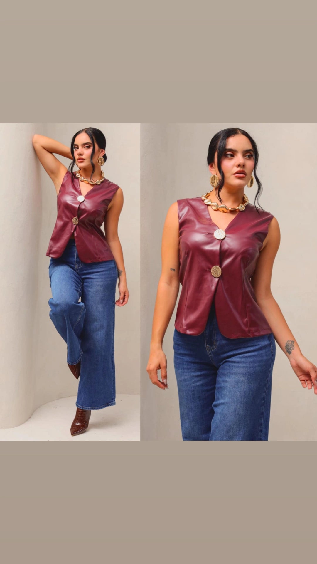 Chaleco vinipiel maxibotón