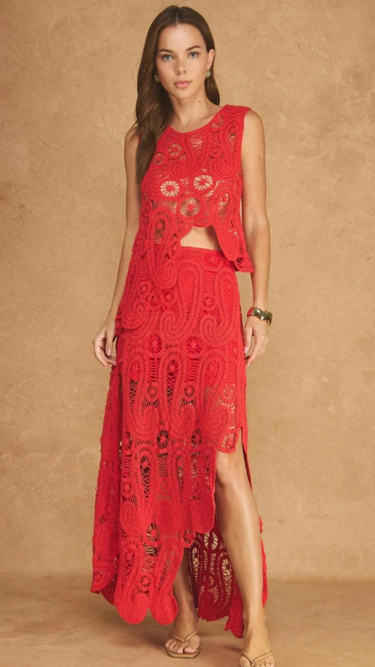 Set encaje guipiur rojo