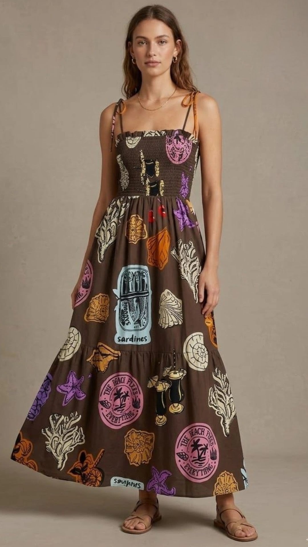 Vestido estampado parches marrón