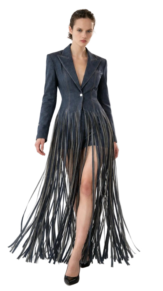 Maxi blazer denim flecos