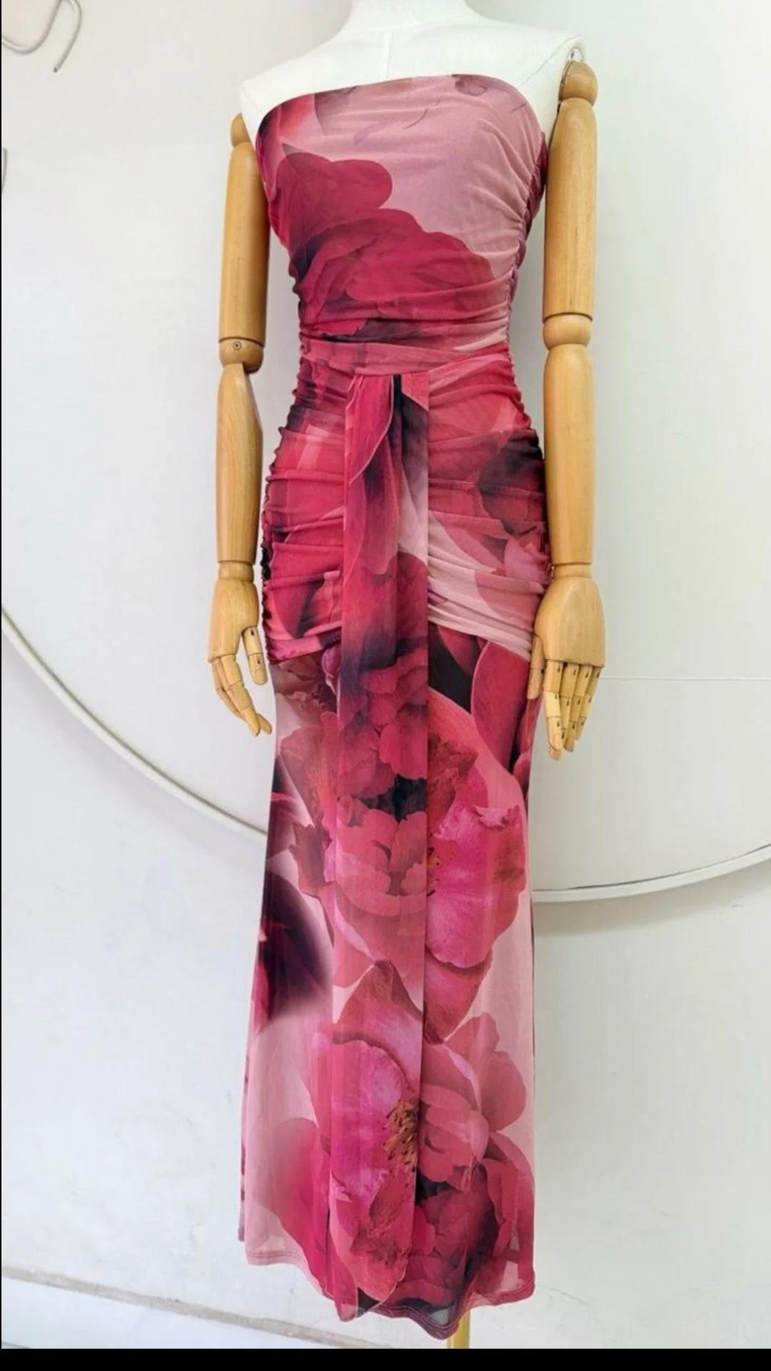 Vestido mesh flores rojas