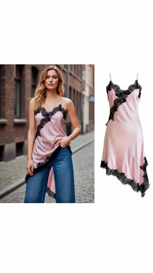 Vestido lencero lunares rosa