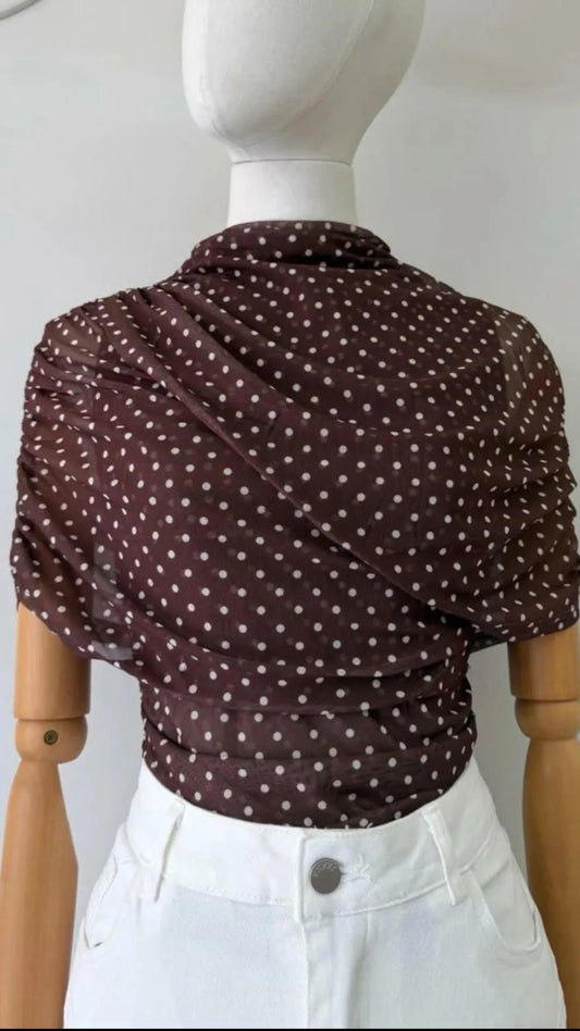 Blusa mesh lunares café