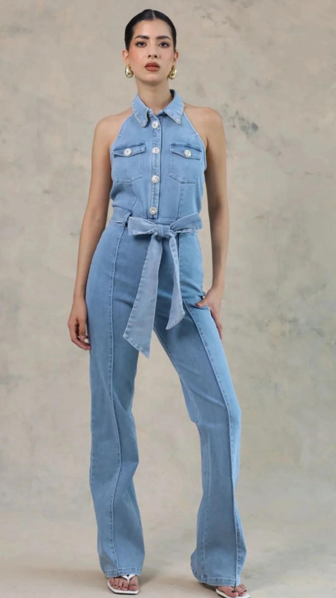 Jumpsuit denim cuello halter
