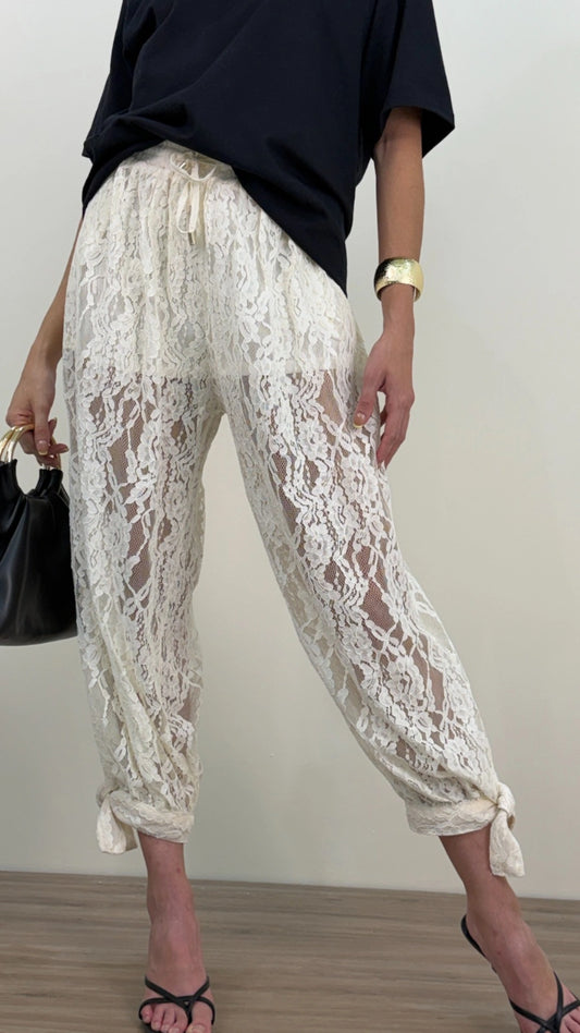 Pantalón globo de encaje