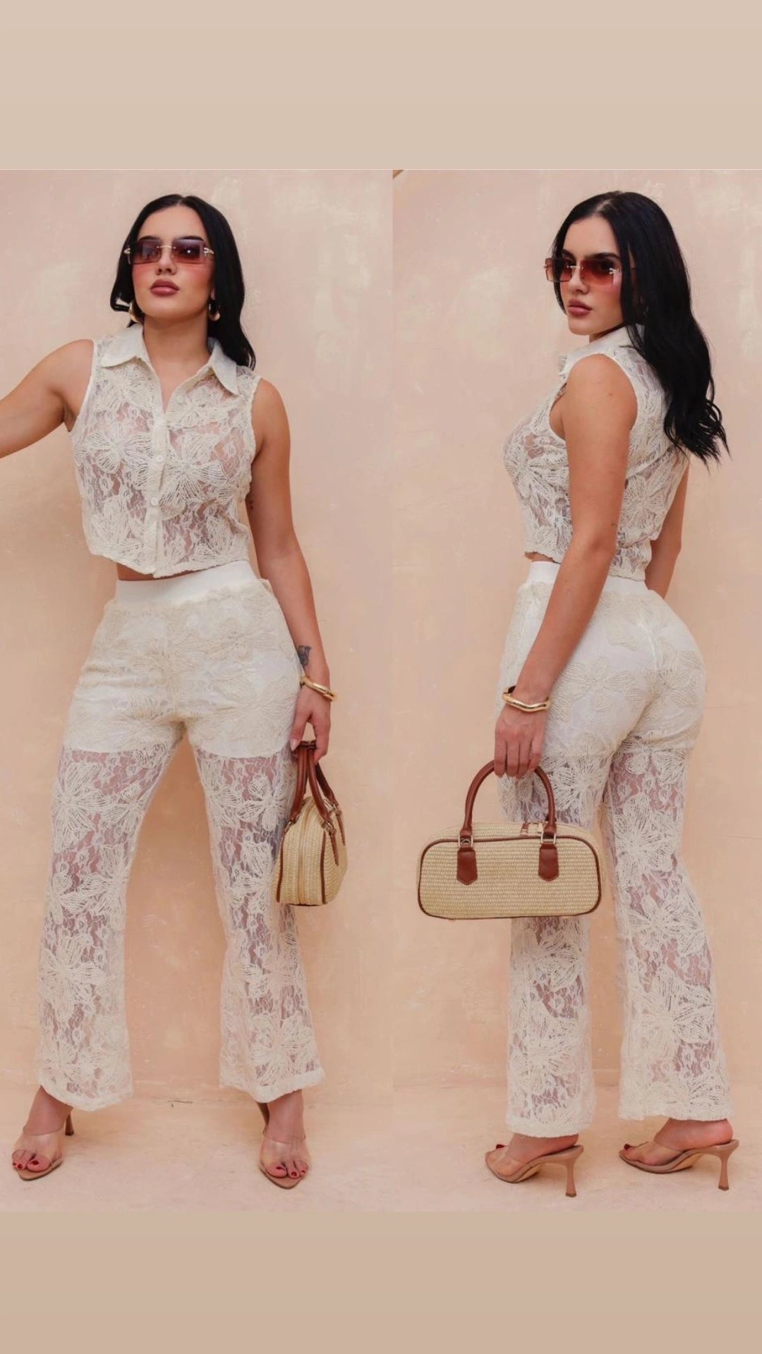 Set encaje flores bordadas