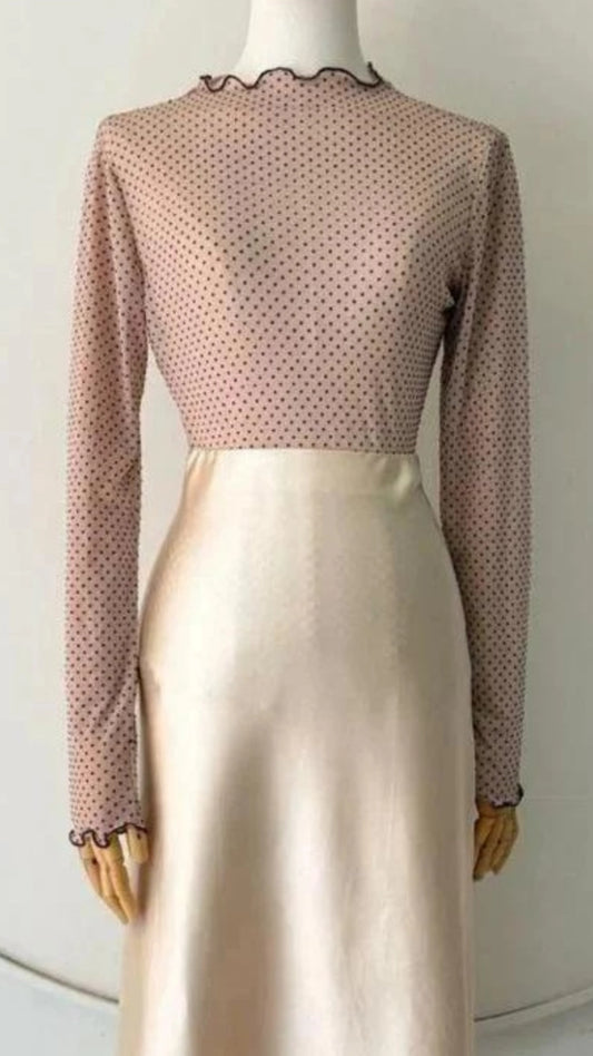 Blusa mesh manga larga  lunares